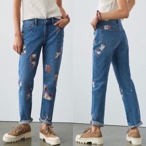 NWT Anthropologie Pilcro The Slim Boyfriend Jeans High Rise Patched Light Wash